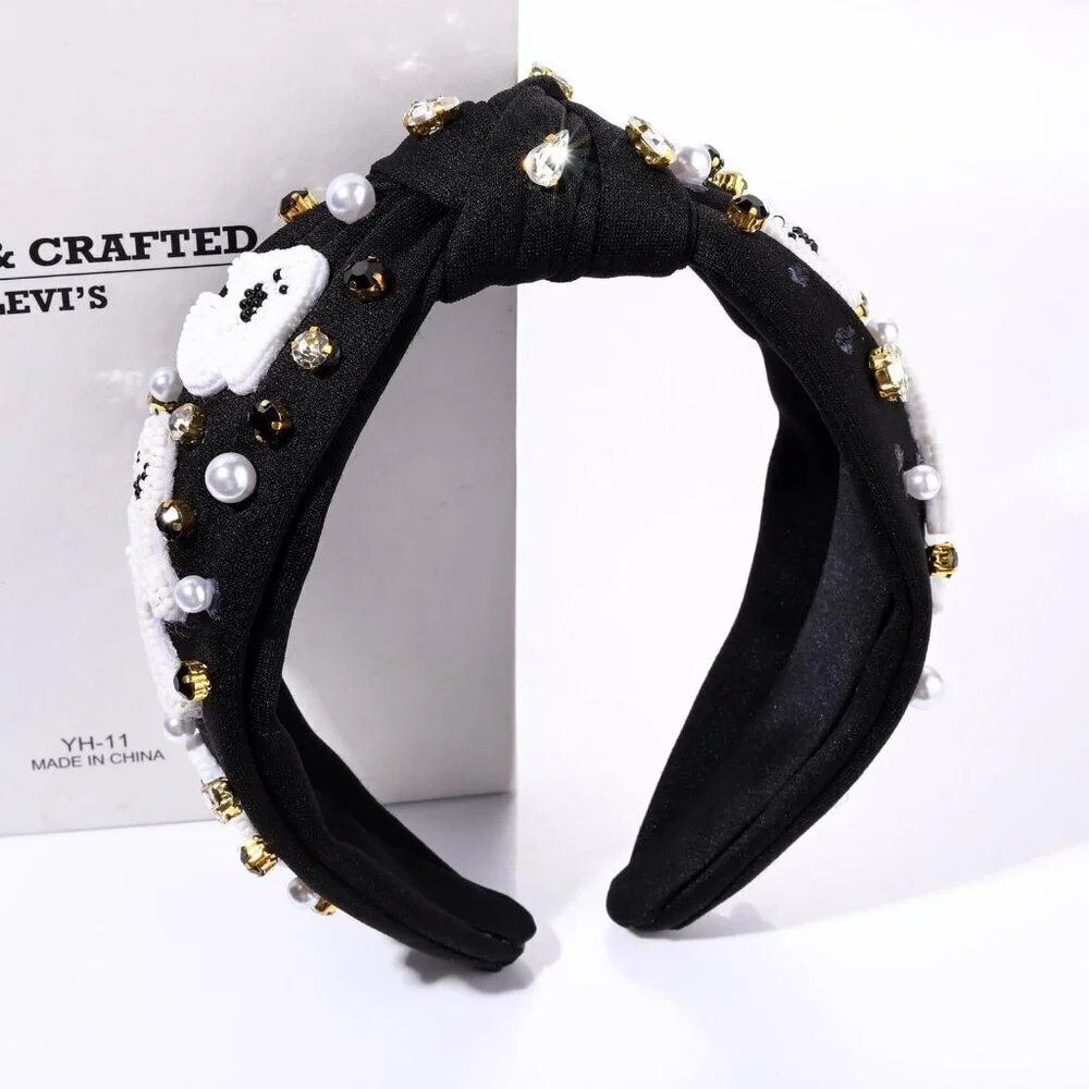 Halloween Headband Women Beaded Pumpkin Rhinestone Costume Party Accessory